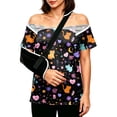 thumbnail image 2 of OIOLOYJM Post Shoulder Surgery Shirts for Women Cute Print Tear Away Recovery Comfortable Full Open Snap Shirts with Pocket Short Sleeve Adaptive Chemo Port Lounge Clothing Dark Gray M, 2 of 7