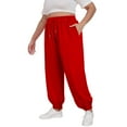 thumbnail image 4 of Red Woman Pants Clearance Plus Size Pants Daily Elastic Waist Pockets Sport Casual Solid Pants Loose Long Sweatpants Trousers Pants for Women, 4 of 6