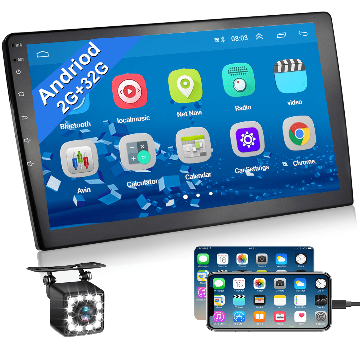 Android Car Radio 2G+32G 10 Inch Touch Screen GPS Stereo Player CAMECHO 2 Din Bluetooth WIFI Sat Navi FM Mobile Phone Mirror Link Dual USB Car Video+Backup Camera 