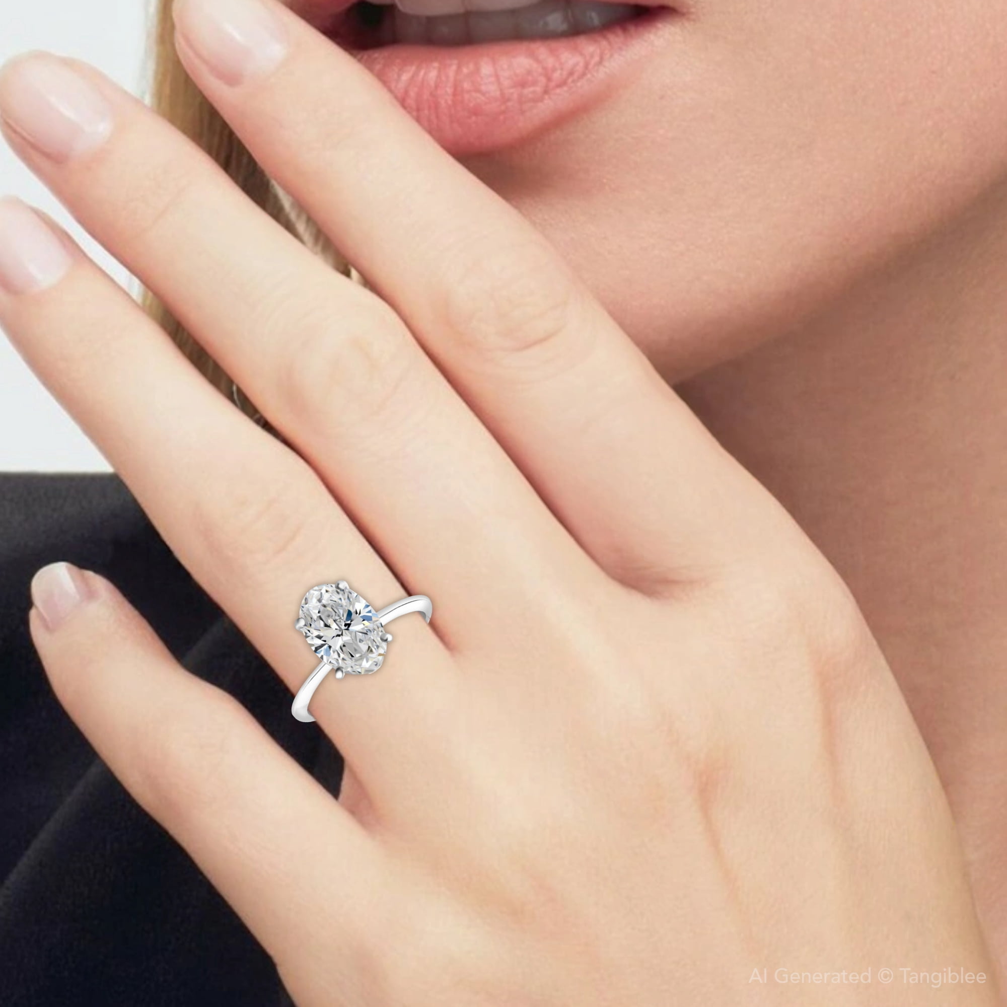 Pompeii Certified 2Ct Oval Diamond Solitaire Thin Engagement Ring Gold Lab Grown