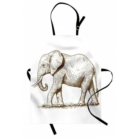 

Elephant Apron African Safari Animal Sketchy Style Mammal Modern Wilderness Artistic Illustration Unisex Kitchen Bib Apron with Adjustable Neck for Cooking Baking Gardening Gold White by Ambesonne
