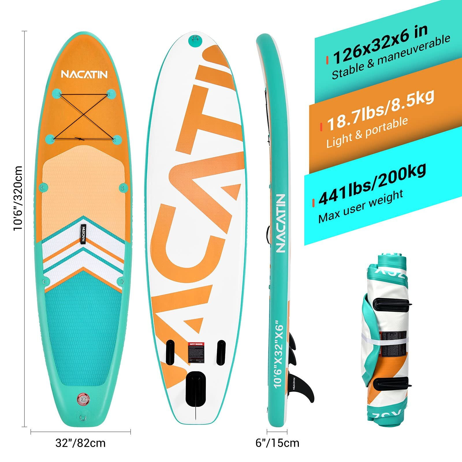 Upgraded Version 10'6" Inflatable Paddle Board Nacatin Stand-Up Paddleboard with Kayak Seat, Premium SUP Board Accessories Kit and Backpack
