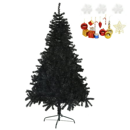 KARMAS PRODUCT Black Christmas Tree 7 Feet Halloween Tree Artificial Pine Tree Holiday Decoration with Xmas Tree Ornaments w/ 1000 Branch