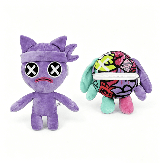 Poppy Playtime Chapitre 5 Wrongside Outimals Jouet en Peluche Réversible 10 Pouces, Chat Violet Style Graffiti Poupée en Peluche à Fermeture Éclair Double Face, Peluche Douce Cadeau pour Enfants Fans