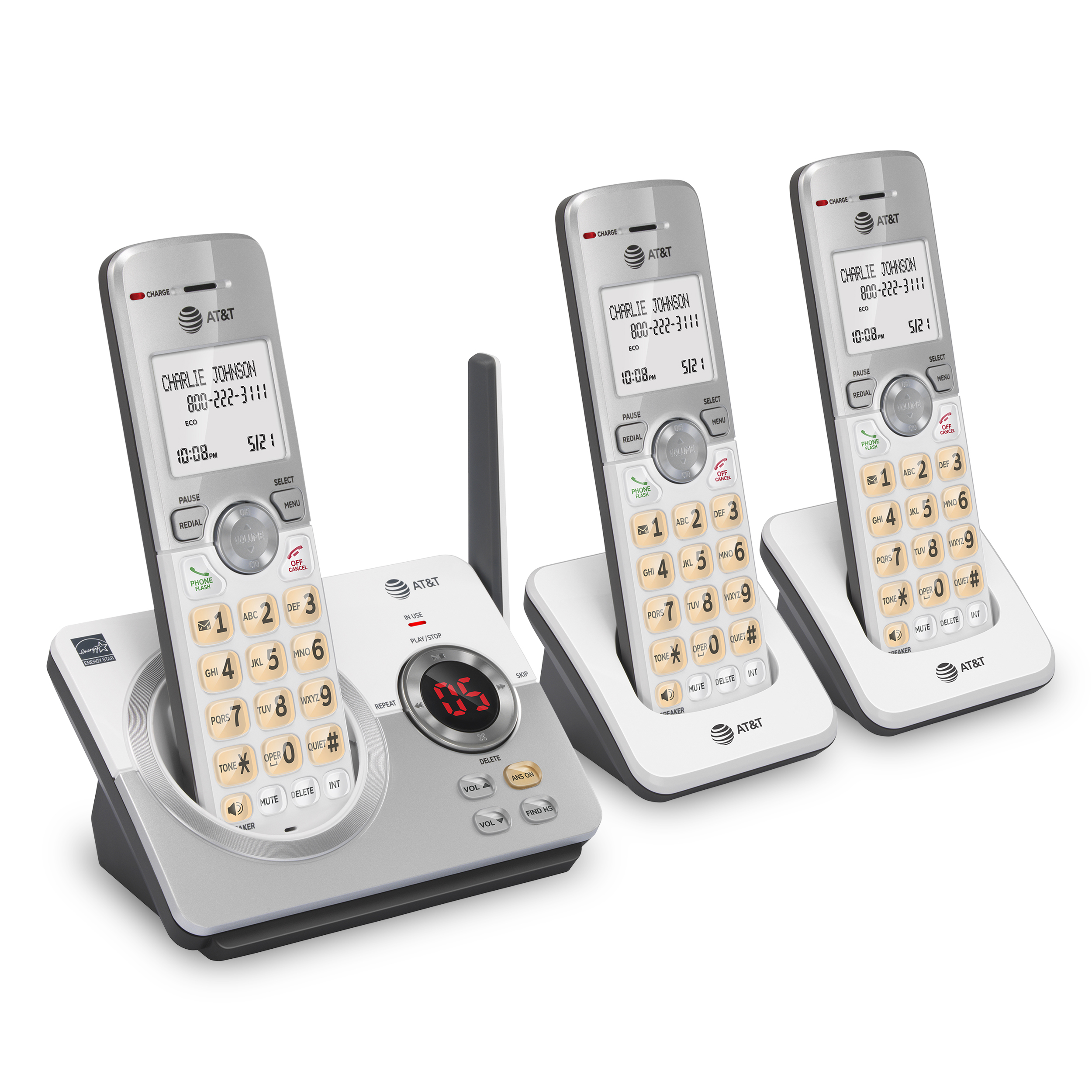AT&T EL52319 Expandable Cordless Phone with Unsurpassed Range, Answering System and Caller ID, 3 Handsets, White/Silver - image 4 of 10