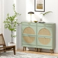 thumbnail image 6 of Brafabhome Rattan Shoe Cabinet with 2 Flip Doors, 12-Pairs Shoe Organizer Cabinet with Solid Legs, Modern Entryway Shoe Storage for Slippers Sneakers | Blue&Green, 6 of 7