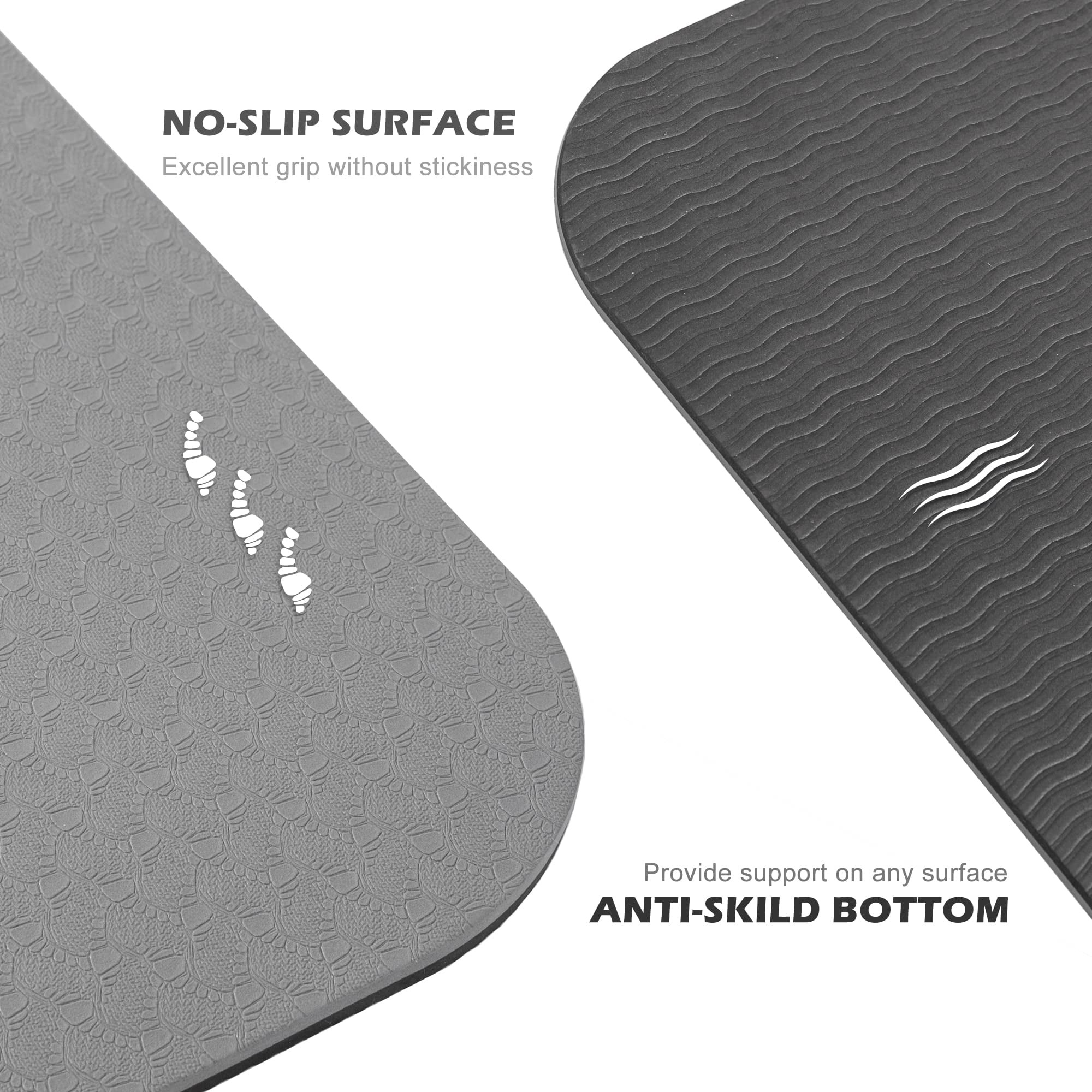 Yoga Mat 72"x24" Jet Black & Glacier Gray Non-Slip Exercise Mat for Home Workout