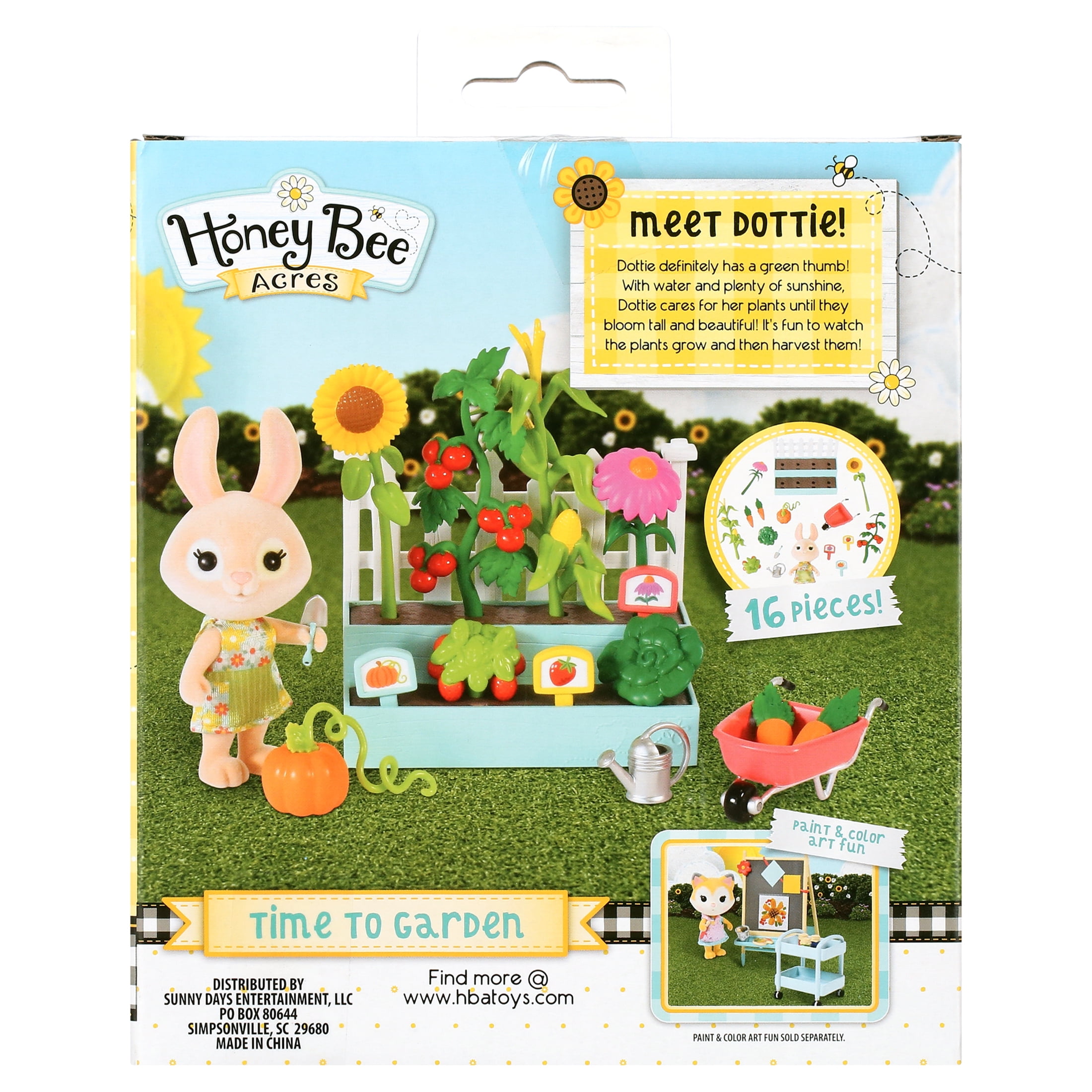 Honey Bee Acres Time to Garden Playset – 16 Piece Miniature Dollhouse Set with Bunny Figure, Wheelbarrow, Vegetables & More&nbsp; – Dolls for Kids Ages 3+
