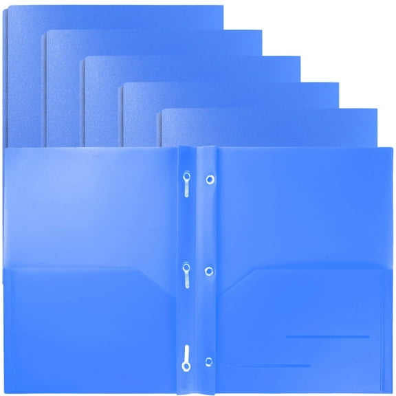 Youngever 6 Pack Heavy Duty Plastic Two Pocket Folders with 3 Prongs, Metal Prongs Fastener, Heavy Duty Plastic 2 Pocket Folder (Blue)