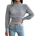 thumbnail image 3 of Bibifish Womens Sweaters Mid Neck Cropped Sweaters Long Sleeve Casual Solid Color Pullover Knitted Jumper Top Sweaters For Ladies, 3 of 8