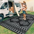 thumbnail image 2 of Garvee 8'x10' Waterproof Outdoor Rug, Modern Reversible Plastic Straw Patio Rug Foldable Lightweight RV Picnic Mat, Geometric Outdoor Carpet for Deck Balcony Porch, Black and White, 2 of 9
