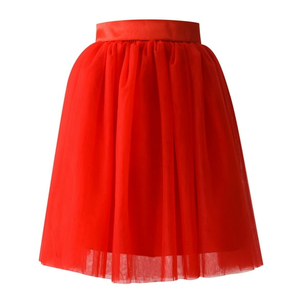 Ersazi Long Dresses for Women Casual Womens Pleated Gauze Knee Length Skirt Adult Dancing Skirt Red M