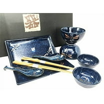 Japanese Tombo Dragonfly Blue Motif Ceramic Sushi Dinnerware 10pc Set For Two Consisting Pairs of Sushi Plates Soup Sauce Bowls Chopsticks Soup Spoons Great Housewarming Gift For Sushi Asian Dining