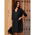 thumbnail image 2 of Womens V Neck Cotton Casual Loose Shift Tunic Smock Summer Dresses Vacation Dress 3/4 Sleeve Pocket Black XXL, 2 of 7