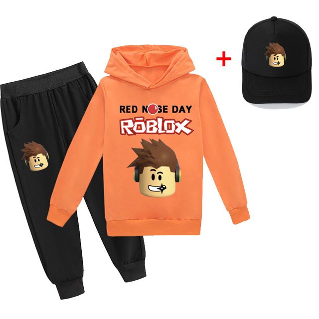 Traje de ocio bidimensional periférico de animación Roblox de tres piezas para niños y niñas, suéter y pantalones para niños + sombrero