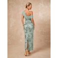thumbnail image 2 of Womens Elegant Sage Green One-Shoulder Maxi Dress with Floral Sequin, 2 of 7