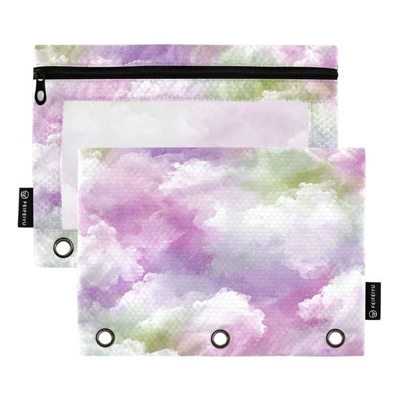 2 Pack 3 Ring Binder Pouch with Clear PVC Window Water Resistant Zipper Pencil Pouch Soft Cloud Glimmer Binder Pocket for Classroom Office Home Stationery Organization