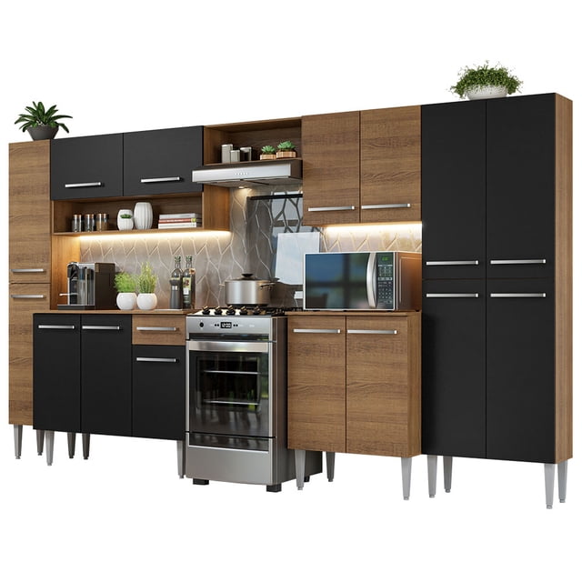 Cocina Integral Completa 325cm Emilly Madesa 02 - Marrón/Negro