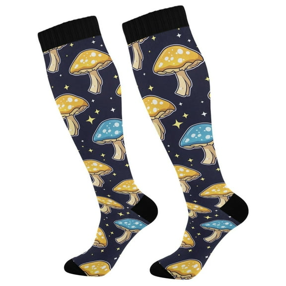 joogoo Mushrooms Stars Long Socks Women Men Knee High Sock