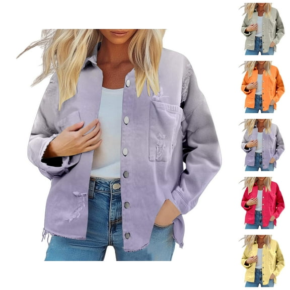 Womens Jackets Fall Jacket Women's Retro Street Style Denim Jacket - With Edges Distressed Details, Casual Autumn Winter Outerwear