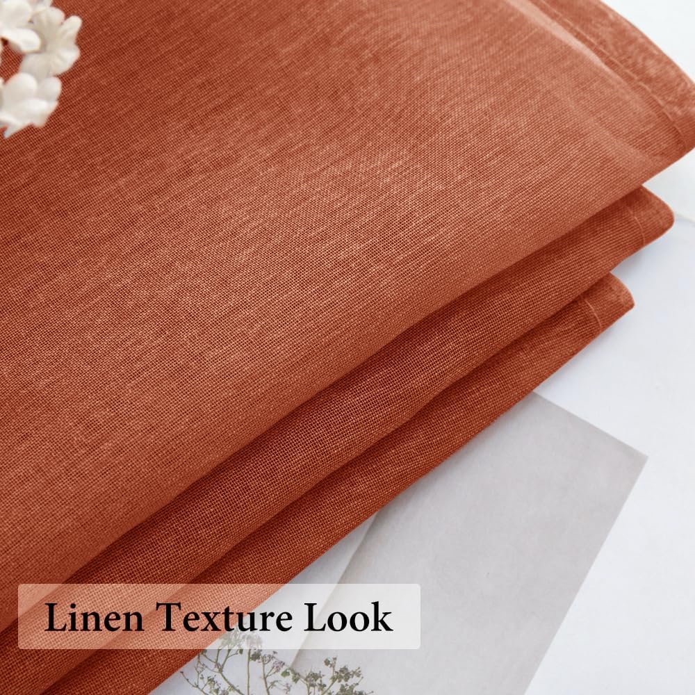 Terracotta Sheer Valance Linen Textured Look Half Window Curtain, Farmhouse Drape for Kitchen Cafe Living Room Rod Pocket Fall Home Decor Valance