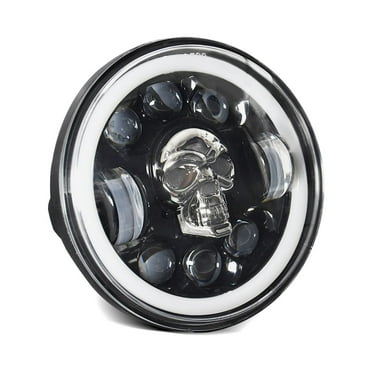 AREALER 1Pcs 5.75 inch Motorcycle LED Headlight Skull Pattern LED Headlight with High/Low Beam Turn Signal DRL and Colorful Angel Eye Light