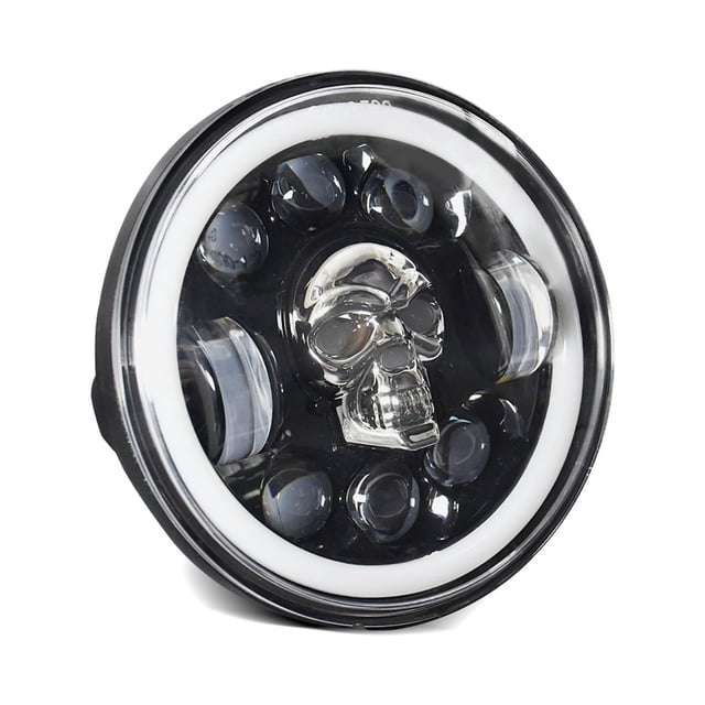 Luz de motocicleta Abanopi faro LED 5.75 pulgadas con patrón de calavera y señal de giro