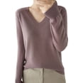 thumbnail image 1 of WUANDIXFA Chandails à Enfiler Femmes Chandails Col en V Chandails pour Femmes Chandails Légers pour Femmes Manches Longues Col Rond Léger Doux Chandail Tricoté Blouse Violet,2TG, 1 of 4
