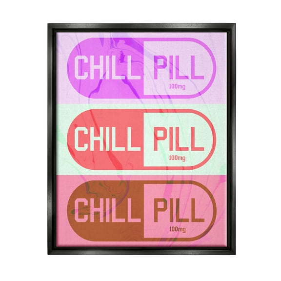 Stupell Industries Various Chill Pill Shapes Graphic Art Jet Black Floating Framed Canvas Print Wall Art, Design by Daphne Polselli