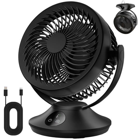 Ventilador de escritorio PISLIOU de 1200 mAh, recargable, 6 velocidades, inclinación 360°