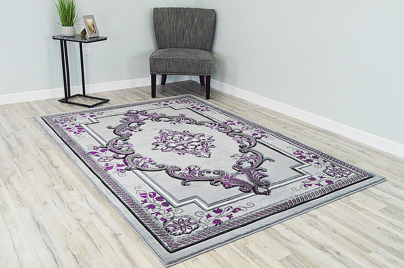 GLAMOUR 3D Hand Carved Traditional Design 206 Purple Grey Rug Oriental