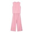 thumbnail image 7 of Womens Summer 2 Piece Outfits Cotton Fashionable Solid Color Sleeveless Top and Button Down Pants Lounge Set, 7 of 7