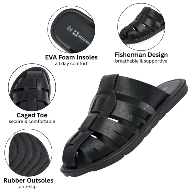 Alpine Swiss Marlin Mens Fisherman Slide Sandals Vegan Leather