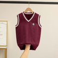 thumbnail image 2 of NLOMOCT Cute Tween Tops Toddler Kids Sweater Vest V Neck Cable Knit Sweater Vest Boys Girls Sleeveless School Pullover Knitwear Wine,15-17 Years, 2 of 5