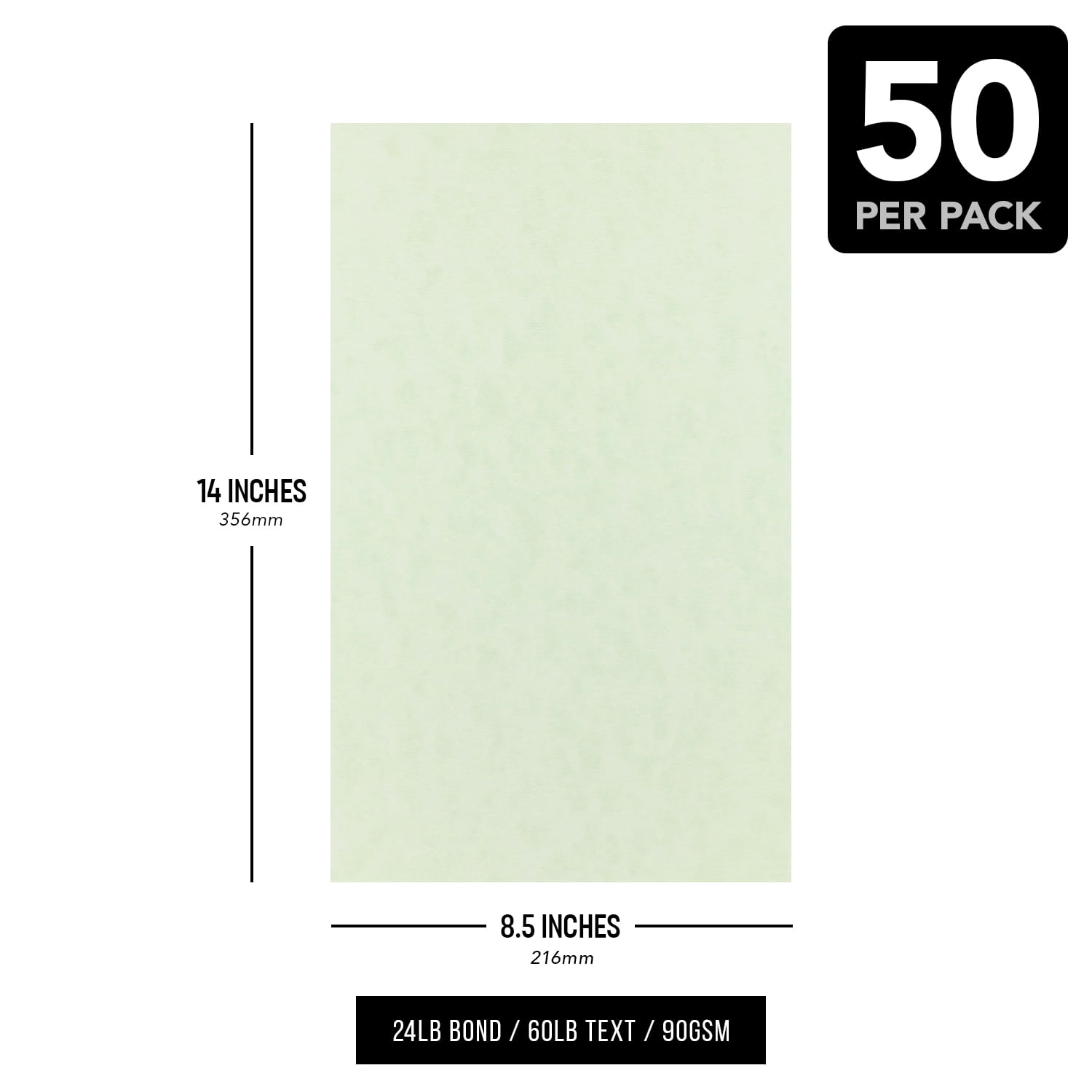 Green Tea Parchment Paper – Great for Certificates, Menus and Wedding Invitations | 24lb Bond / 60lb Text / 90GSM | 8.5" x 14" (Legal Size) Paper for Writing, Copy, Printing | 100 Sheets per Pack