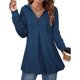 thumbnail image 1 of Una línea con capucha sudadera con capucha cuello en V manga larga botón cordón jersey casual tops para mujer, 1 of 7