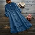thumbnail image 2 of Fimkaul Women's Button Down Shirts Long Sleeve Casual Tops Linen Loose Linen Soild Long Shirt Blouse Blue 3XL, 2 of 5