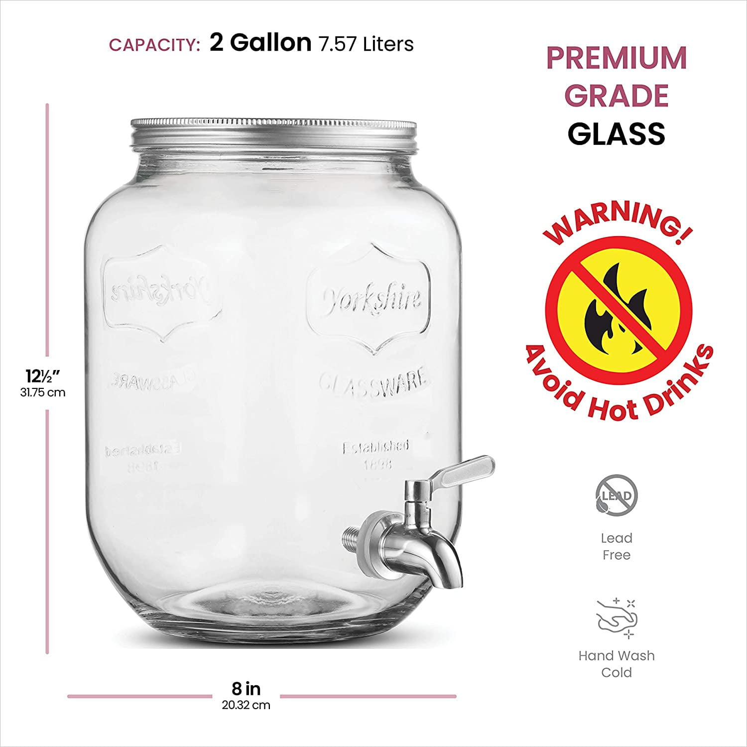 1 Gallon Drink Dispenser with Spigot 18/8 Stainless Steel – Airtight &  Leakproof Glass Sun Tea Jar with Anti-Rust Lid, Beverage Dispenser for  Parties