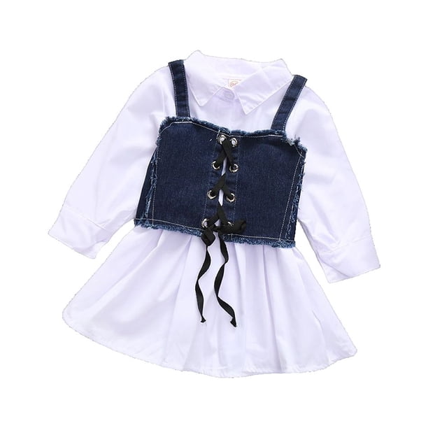 Vestidos de niña pequeña Vestido de mezclilla de manga larga para niñas Ropa Tutu Vestido de fiesta Vestido de fiesta Primavera Otoño Ropa de bebé Vestidos4T (Etiqueta 120) Gao Jinjia LED