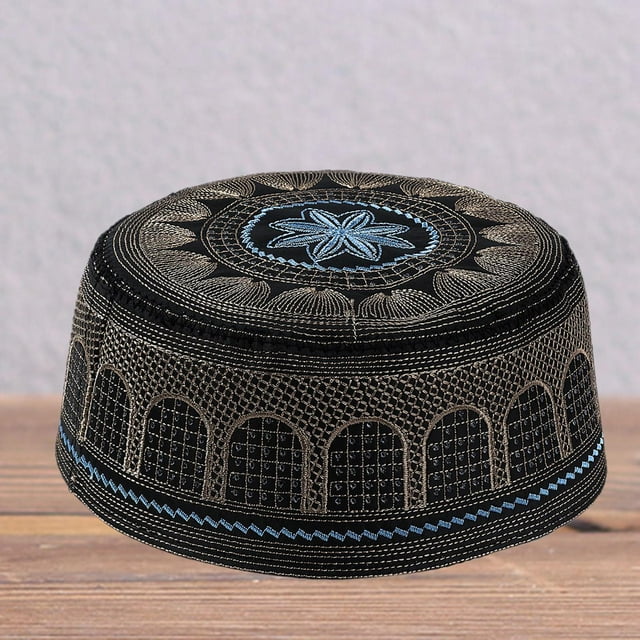 BELOVING Islamic Muslim Mens Prayer Kufi Hat Structured Embroidery Topi Gift Black