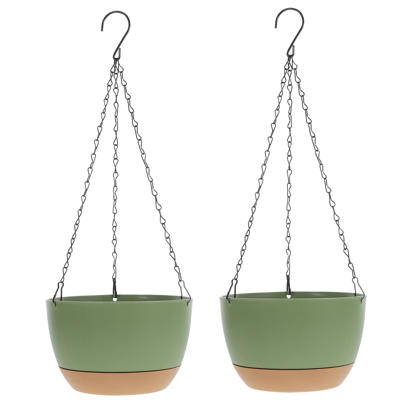 WORGEOUS 4 pcs Hanging Planter Self Watering Basket with Chain Hook Round Hanging Flower Pot Deep Container Box for Plants Decoration Green