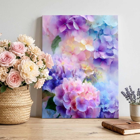 Canvas Wall Art, Pink Purple Floral Framed Canvas Prints for Bedroom Bathroom, Spring Hydrangea Flower Fantasy Botanical Gallery Wrapped Wall Decor for Home Office, Gifts, 11"x14" Ship Next Day