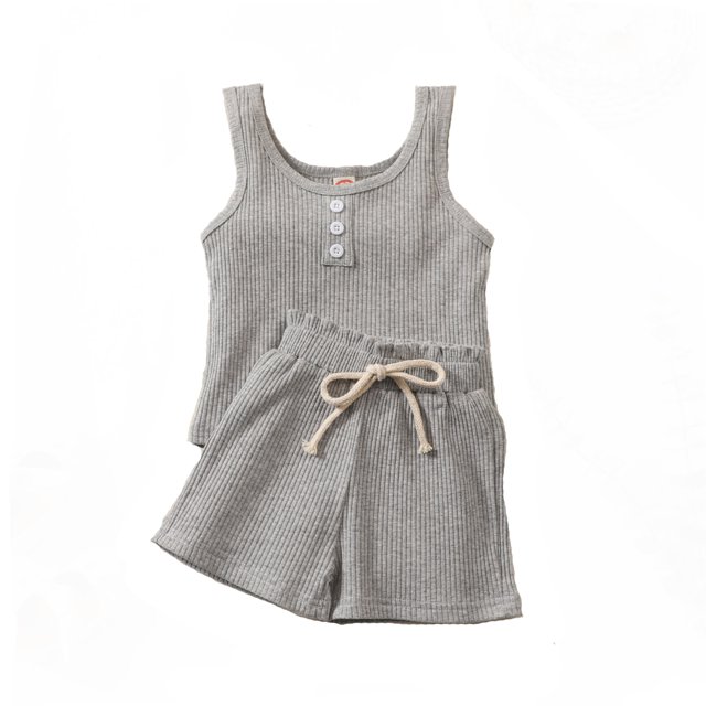 goowrom Toddlers Kids Summer Tracksuit, Solid Color Ribbed Vest + Shorts