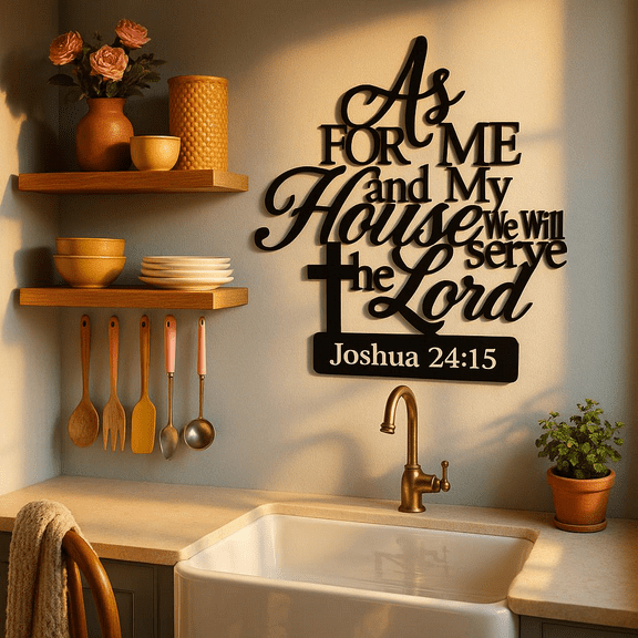 Inspirational Metal Wall Art "As for Me and My House We Will Serve The Lord" Religious Home Decor for Living Rooms Offices Waterproof Rust-Proof Durable Easy To Hang Wall Decoration in Bedrooms