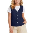 thumbnail image 3 of UVEASISHA Unisex Kids Volunteer Vest Lightweight Button Up Waistcoat Boys Girls V Neck Sleeveless Basic Vest Solid Color Casual Vest for School Activities Navy 5-6 Years, 3 of 10