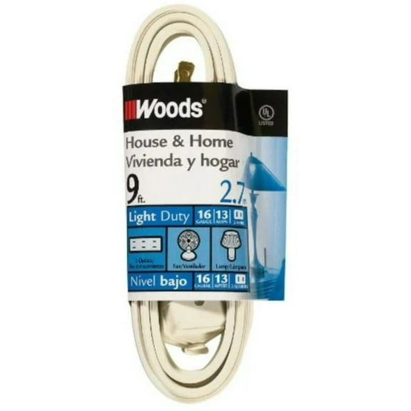 Woods 0601W 16/2 Gauge 9-Foot White 3-Outlet Cube Tap Extension Cord 00078693016011