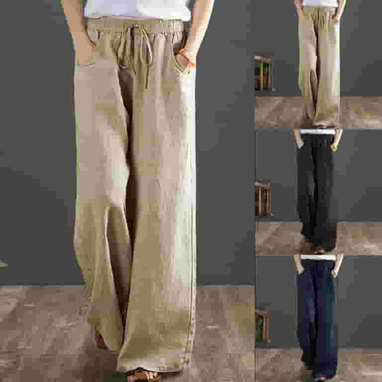 ★送料・関税込★SLOW ACID★Washing Cotton Wide String Pant.s Women's Drawstring Cotton Linen Wide Leg Pants Plus Size
