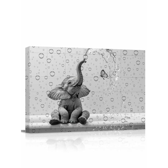 Modern Elephant Wall Art for Living Room, Canvas Picture Wall Decor for Bathroom Bedroom, Grey Modern Art Bathtub Painting Artwork for Office Kitchen Hallway Dining Room Home Decorations 24"x32"