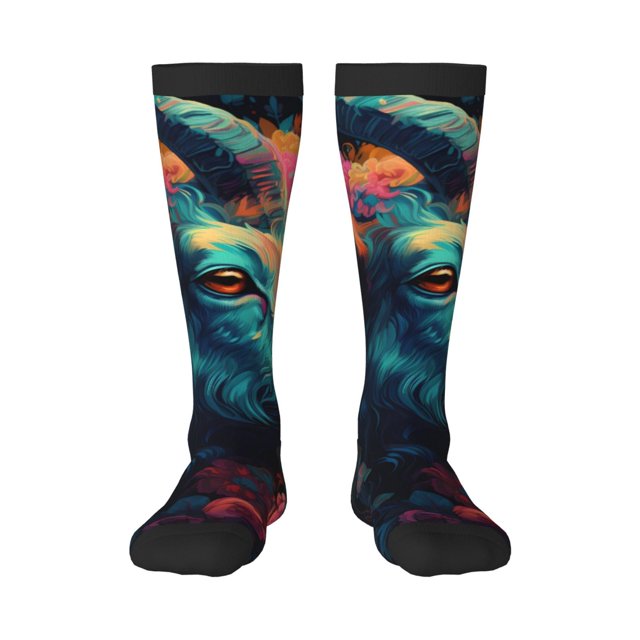 Balery Colorful Flower Goat Calcetines novedosos Calcetines deportivos Calcetines hasta la rodilla Calcetines de algodón Calcetines originales y geniales