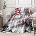 thumbnail image 2 of Japanese Cherry Blossom Throw Blanket, Asian Nature Landscape Mountain Cherry Branches Ink Painting Soft Warm Flannel Black White Grey Throw Blanket,60X80, 2 of 5